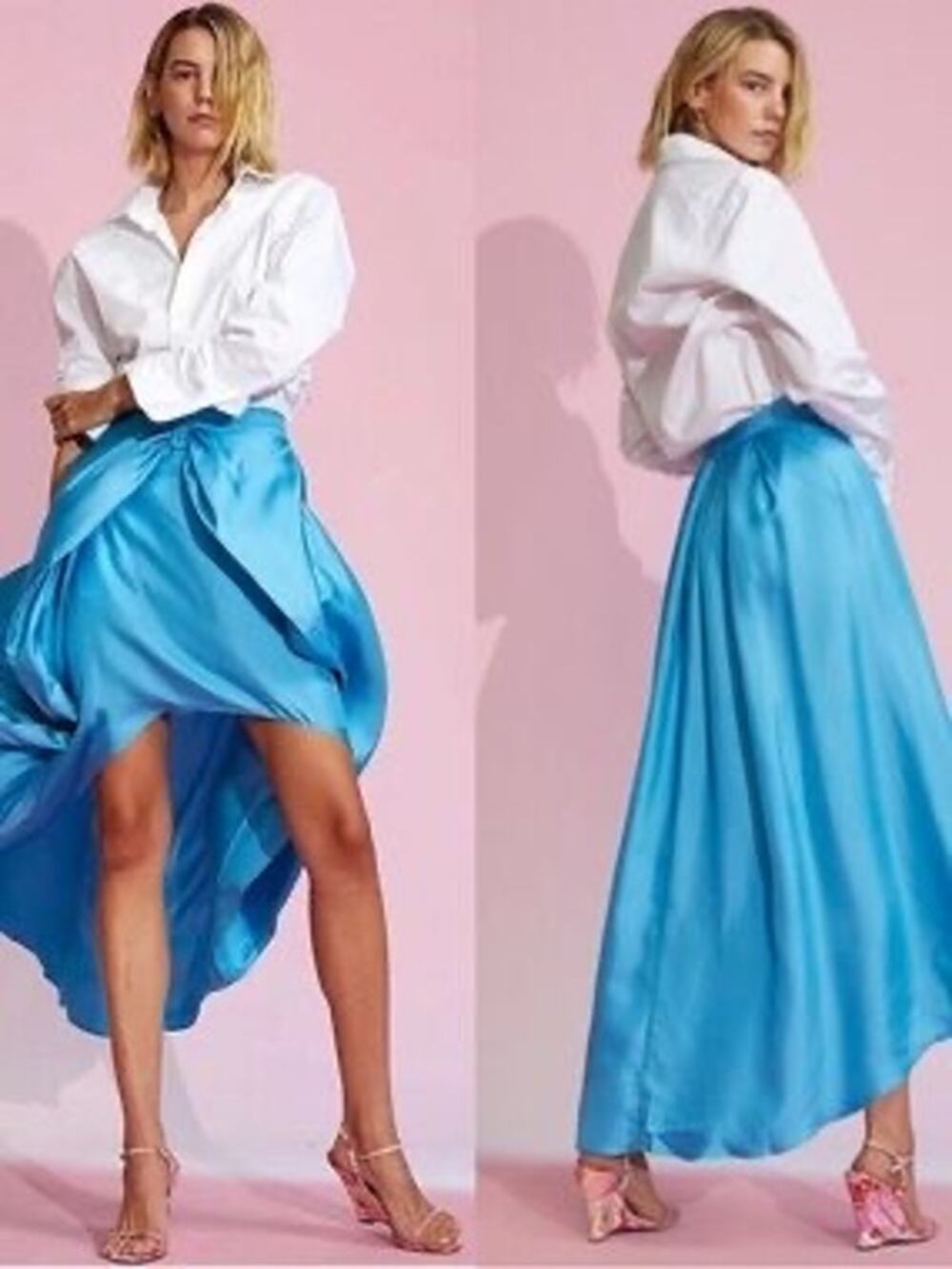 Cynthia Rowley Silk Bow Skirt Blue 100% Silk High Low Formal Maxi NWT Size 8